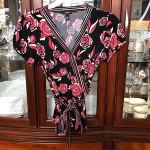 Alfani Faux Wrap Floral Blouse w/belt